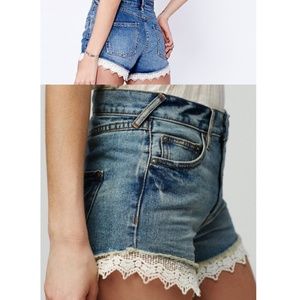 Free People Jean Shorts Distress Crochet Lace
